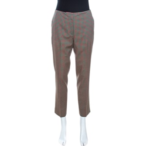 Prada Green and Peach Checkered Wool Blend Fitted Trousers M