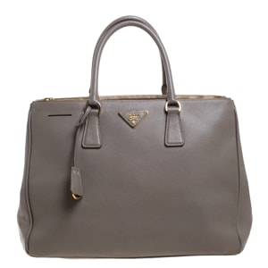 Prada Grey Saffiano Lux Leather Large Double Zip Tote