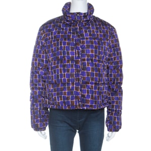 Prada Purple Printed Technical Fabric Puffer Jacket M