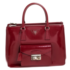 Prada Red Patent Leather Front Pocket Double Zip Lux Tote