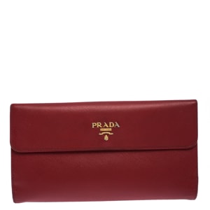 Prada Red Saffiano Metal Leather Long Flap Wallet