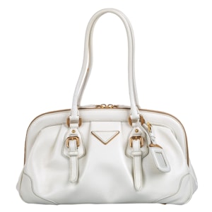 Prada White Calfskin Leather Cinghiale Frame Shoulder Bag