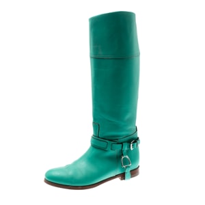 Ralph Lauren Collection Green Leather Buckle Detail Knee Length Boots Size 39