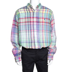 Ralph Lauren Multicolor Checked Ocean Wash Linen Slim Fit Shirt XXL