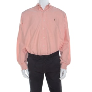 Ralph Lauren Peach Pink Cotton Logo Embroidered Classic Fit Shirt XL
