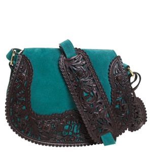 Ralph Lauren Turquoise Suede aand Leather Embroidered Saddle Bag