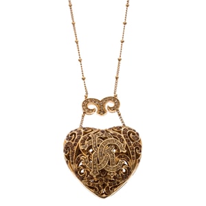 Roberto Cavalli Signature Crystal Heart Pendant Gold Tone Necklace