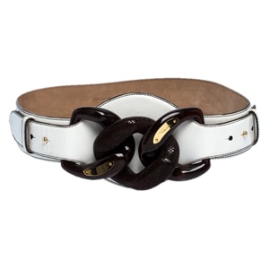 Roberto Cavalli White Patent Leather Wide Belt 95CM