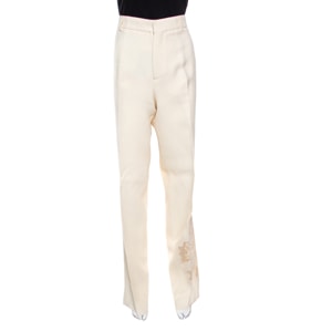 Rochas Cream Floral Embroidered Mesh Detail Tailored Trousers XL