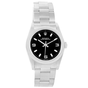Rolex Black Stainless Steel Smooth Bezel 77080 Women's Wristwatch 31MM