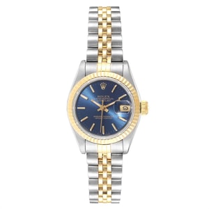 Rolex Blue 18K Yelllow Gold And Stainless Steel Oyster Perptual Datejust 69163 Women's Wristwatch 26 MM