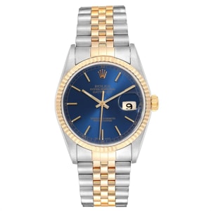 Rolex Blue 18K Yellow Gold and Stainless Steel Datejust 16233 Men's Wristwatch 36MM