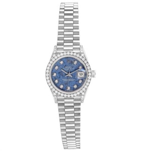 Rolex Blue Sodalite Diamonds And 18K White Gold President Datejust 69159 Women's Wristwatch 26 MM