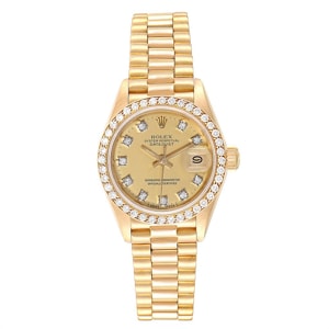 Rolex Champagne Diamonds 18K Yellow Gold President Datejust 69138 Women's Wristwatch 26 MM