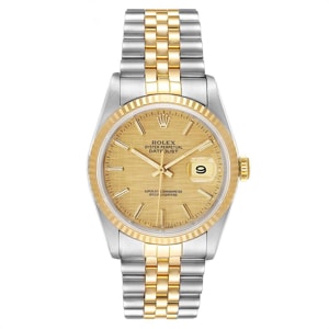 Rolex Champagne Linen 18K Yellow Gold Stainless Steel Datejust 16233 Men's Wristwatch 36 MM
