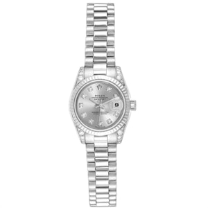 Rolex Silver 18K White Gold and Diamond President Crown Collection 179239 Women's Wristwatch 26MM