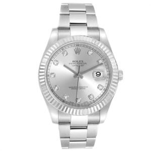 Rolex Silver Diamonds 18K White Gold Stainless Steel Datejust 116334 Men's Wristwatch 41 MM