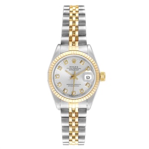 Rolex Silver Diamonds 18K Yellow Gold Stainless Steel Datejust 69173 Women's Wristwatch 26 MM