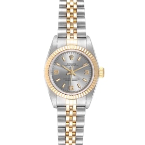Rolex Slate 18K Yellow Gold and Stainless Steel Oyster Perpetual Fluted 67193 Women's Wristwatch 24MM