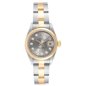 Rolex Slate Grey Diamonds 18K Yellow Gold And Stainless Steel Oyster Perpetual Datejust 69163 Women's Wristwatch 26 MM