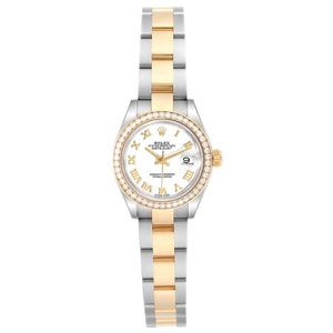 Rolex White Diamonds 18K Yellow Gold Stainless Steel Datejust 279383 Women's Wristwatch 28 MM