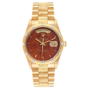 Rolex Wooden 18K Yellow Gold and Diamond President 18108 Men's Wristwatch 36MM