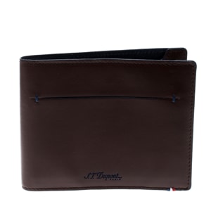 S.T. Dupont Brown Leather Line D Slim 7CC Bifold Wallet