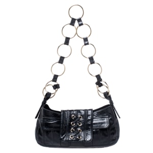 Saint Laurent Paris Black Corset Patent Leather Ring Handle Shoulder Bag