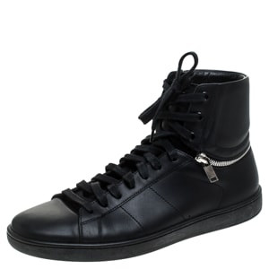 Saint Laurent Paris Black Leather High Top Sneakers Size 41.5
