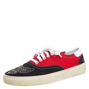 Saint Laurent Paris Black/Red Studded Canvas Low Top Trainer Sneakers Size 41