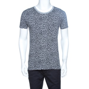Saint Laurent Paris Grey Leopard Print Cotton Crew Neck T-Shirt S