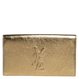 Saint Laurent Paris Metallic Gold Leather Belle De Jour Flap Clutch