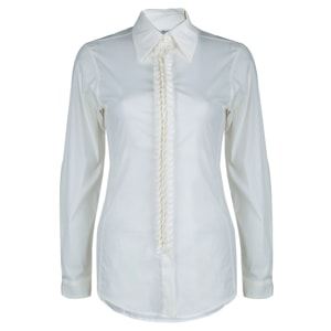 Saint Laurent Paris Off White Textured Placket Detail Long Sleeve Shirt S