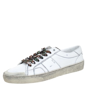 Saint Laurent Paris White Distressed Leather Camo Lace SL/37 Classic Court Sneakers Size 41