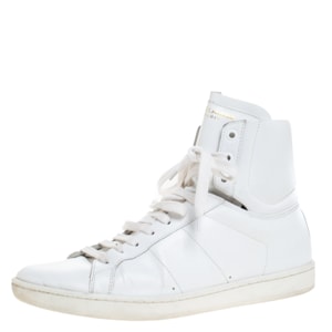 Saint Laurent Paris White Leather Court Classic High Top Sneakers Size 41