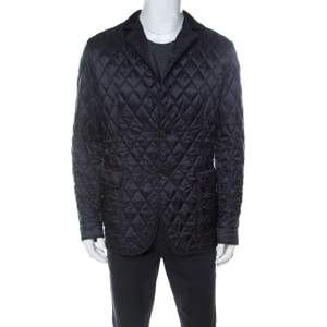 Salvatore Ferragamo Black Diamond Quilted and Rib Knit Jacket L