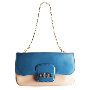 Salvatore Ferragamo Blue/Pink Leather Chain Shoulder Bag