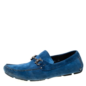 Salvatore Ferragamo Blue Suede Horsebit Slip On Loafers Size 43.5
