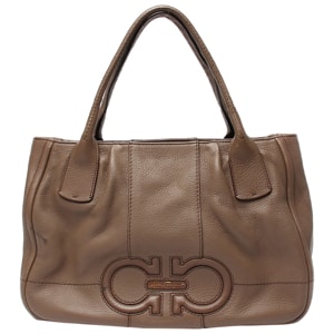 Salvatore Ferragamo Brown Leather Gancini Shoulder Bag