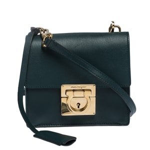 Salvatore Ferragamo Dark Green Leather Marisol Crossbody Bag