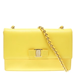 Salvatore Ferragamo Yellow Leather Ginny Shoulder Bag