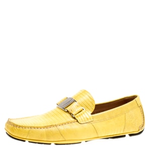 Salvatore Ferragamo Yellow Lizard Leather Sardegna Loafers Size 44