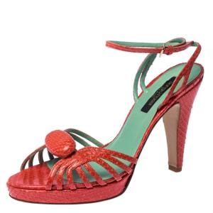 Sergio Rossi Pink Python Leather Ankle Strap Platform Sandals Size 37