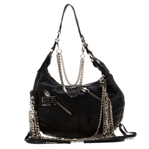 Sonia Rykiel Black Leather Multichain Embellished Small Shoulder Bag