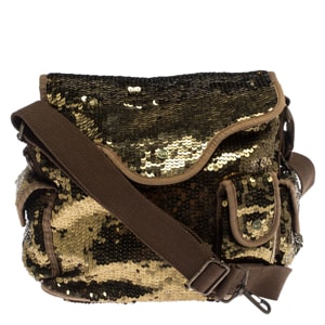 Sonia Rykiel Gold Sequin and Fabric Shoulder Bag