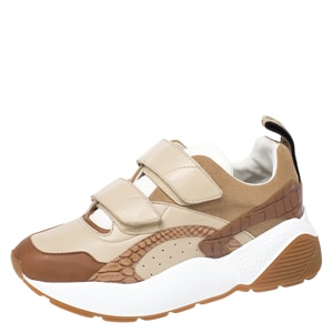 Stella McCartney Beige/Brown Fabric And Faux Leather Eclypse Velcro Sneakers Size 40