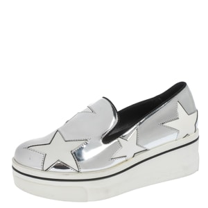 Stella McCartney Metallic Silver White Star Platform Binx Sneakers Size 35