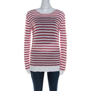 T by Alexander Wang Red Striped Linen Blend Jersey Long Sleeve Top XS
