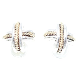 Tiffany & Co. Sterling Silver 18K Yellow Gold Cross Motif Earrings