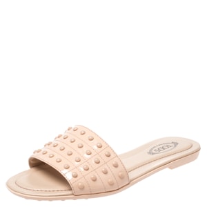 Tod's Beige Patent Leather Studded Flat Slides Size 36